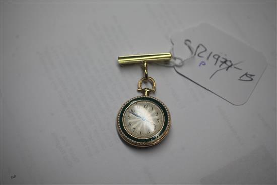 A French 18ct gold, diamond and two colour enamel dress fob watch, dial bearing the signature Cartier, watch diameter 29mm